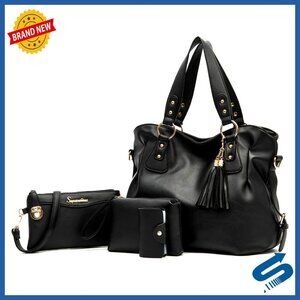 Vegan Leather Handbag Set 4pcs Adjustable Strap Large Capacity Tote Hobo Satchel